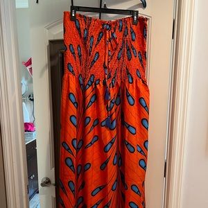 Gypsie Blu Orange Blue Teal Dress Sz 2x Maxi Strapless